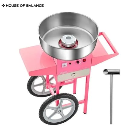 HOB Suikerspinmachine - DIY - Suikerspin Machine met Kar - 1000 W -Kermis - Evenement - Verjaardag - Feest - Verrijdbaar - Mobiel - Suikerspinmachines - Suiker - Roze