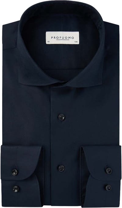 Profuomo slim fit heren overhemd - twill - donkerblauw - Strijkvriendelijk - Boordmaat: 41