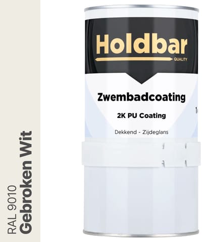 Holdbar Zwembadcoating Gebroken Wit (RAL 9010) 1 kg - Zwembadverf - Alle kleuren - Waterdicht - Gemakkelijk reinigen - UV-bestendige Zwembad Verf - Chloor en Chemicaliën Bestendig - 2 Componenten