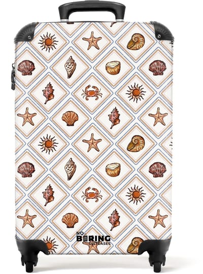 NoBoringSuitcases.com - Koffer - Oranje strand print - Past binnen 55x40x20 cm en 55x35x25 cm - Trolley handbagage - Valiezen met wieltjes volwassenen - Reiskoffer op wielen - Rolkoffer lichtgewicht
