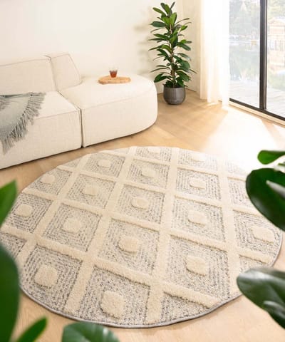 Scandinavisch vloerkleed rond - Fjord Reise grijs/crème 120