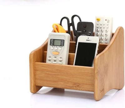 Houten afstandsbedieninghouder en multifunctionele opbergdoos voor bureau, make-up en badkamer - Organiseer brillen, smartphones, controllers en meer