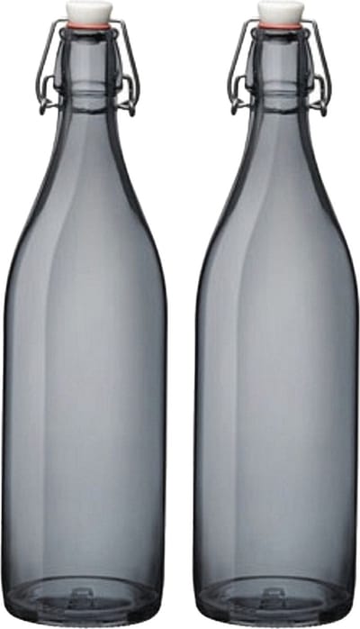 Bormioli rocco waterfles met beugeldop - 2x stuks - grijs transparant - 1000 ml - Giara home deco fles - weckflessen
