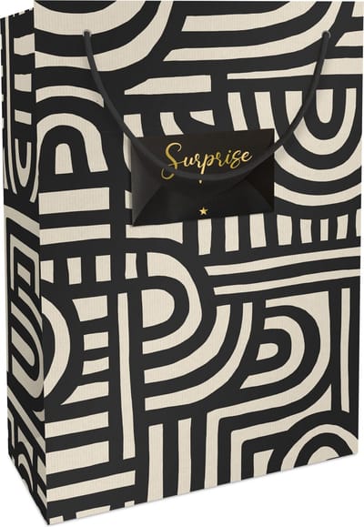 Tasje 23x33x11cm m.Geldbrief Kraftppapier Labyrinth zwart