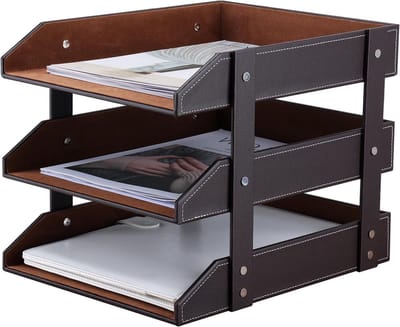 Elegante A4 Leren Brieforganizer met 3 Laden in Bruin voor een Opgeruimd Bureau