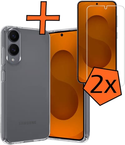 Hoes - Met 2x Screenprotector - Geschikt voor Samsung Galaxy S25 Edge - Sterk & Shockproof - Back Cover - Siliconen Case - Telefoon Hoes - Transparant