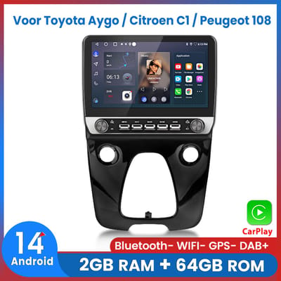 Awesafe 10.1 Inch Autoradio - Geschikt Voor Toyota Aygo / Citroen C1 / Peugeot 108 - RAM 2GB + ROM 64GB 4Core - Android 14.0 CarPlay Autoradio - Draadloos CarPlay & Android Auto - Bluetooth & WiFi - GPS Navigatie - Radio Scherm - Touchscreen