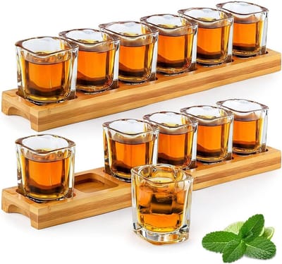 Set van 12 Shotglazen van 60 ml met Cocktailhouder en Serveerschaal voor Whisky, Vodka en Drankjes