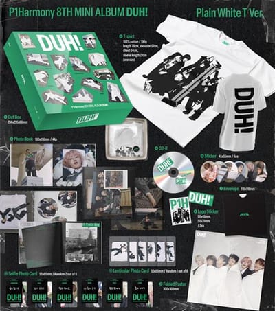 P1Harmony - 8e mini-album DUH! (Eenvoudig Wit T-shirt Ver. / DUH! MD-versie) 1pcs white