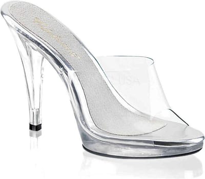 Fabulicious - FLAIR-401 Muiltjes met hak - US 14 - 45 Shoes - Transparant/Zilverkleurig