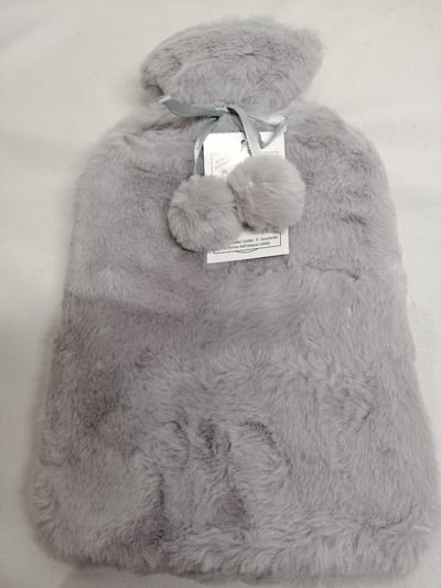 Warm Water Kruik - 2 liter - Baby - met Pom Pom - Zacht Grijs - 33 x 20 cm Heel zacht Pluche - Kado Tip!!