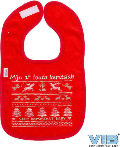 VIB® - Slabbetje Luxe velours - Mijn 1e foute kerstslab Rood - Babykleertjes - Slabbetjes - zwangerschap aankondiging - baby aankondiging