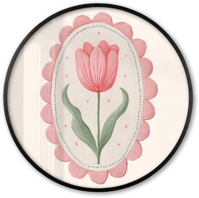 Poster in lijst Rond - Fotolijst 60x60 cm - Posters - Tulp - Lijst - Ovaal - Illustratie - Ronde posterlijst zwart - Decoratie - Wanddecoratie woonkamer - Muurdecoratie slaapkamer