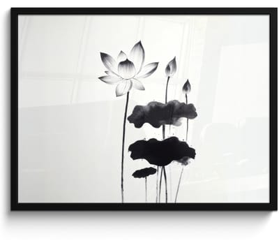 Poster in lijst - Fotolijst 70x50 cm - Posters - Bladeren - Zwart - Lotusbloem - Minimalitisch - Posterlijst zwart - Decoratie - Wanddecoratie woonkamer - Muurdecoratie slaapkamer