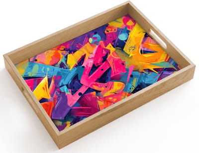 Dienblad hout 40x30 cm - Schootdienblad - Abstract - Vormen - Kleurrijk - Borrelplank rechthoek - Plateau dienbladen