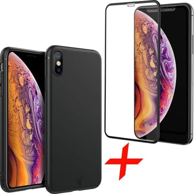 Zwart Hoesje geschikt voor Apple iPhone Xs Max - TPU Gel Siliconen Case + Tempered Glass Screenprotector Full Screen Transparant iCall
