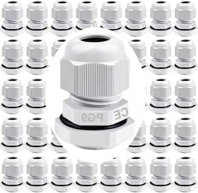 42pcs PG9 Kabeldoorvoeren, IP68 Waterdichte Plastic Verstelbare 4-8mm Kabelverbindingen met Pakking (Wit) voor Elektrische Installaties
