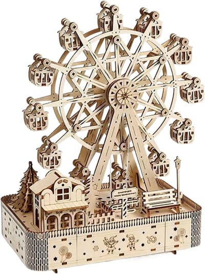 3D Puzzel Reuzenwiel - Houten Modelbouw - Ontspannen Hobby - Met Licht en Muziek - 183 Delen - Houtkleur