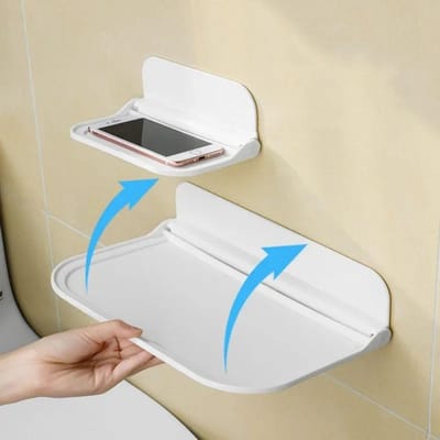Opvouwbare wandplank Ruimtebesparend Opvouwbaar opbergrek Telefoonhouder zonder ponsen Wifi-router Opberglade Badkamerorganizer wit