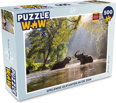 Puzzel Spelende olifanten in de zon - Legpuzzel - Puzzel 500 stukjes