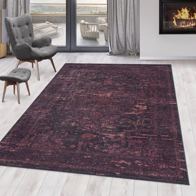 Fiesta Wasbaar Vloerkleed - Laagpolig - Vintage Design - Rood - Woonkamer Tapijt - Canvas Rug- 80x250 CM