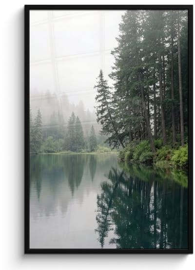 Poster in lijst - Fotolijst 80x120 cm - Posters - Bergen - Meer - Bos - Posterlijst zwart - Decoratie - Wanddecoratie woonkamer - Muurdecoratie slaapkamer