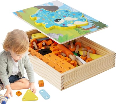 Houten Gereedschapskist - Tekenset Kinderen - Creatief Spelen - Educatief Speelgoed - 29 x 20 x 4.6 cm - Natuurlijk Hout