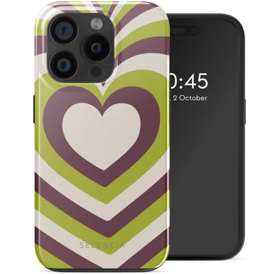 Selencia Hoesje - Geschikt voor Apple iPhone 15 Pro - Backcover geschikt voor MagSafe - Double Hearts Plum Fern