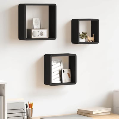 vidaXL - Wandschappen - kubus - 3 - st - MDF - zwart
