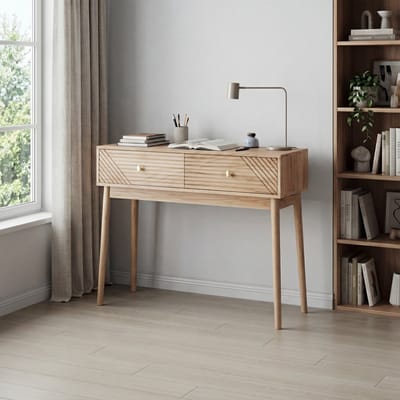 MODENUIT Consoletafel - Met 2 Lades En Open Vakken - Voor Hal, Woonkamer En Slaapkamer - MDF - Eikenkleur