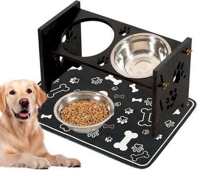 Verhoogde Hondenbak - Voederstation Houtenbak - Comfortabel Eten - Verstelbare Hoogte - 35 x 17 x 8.2 cm - Zwart