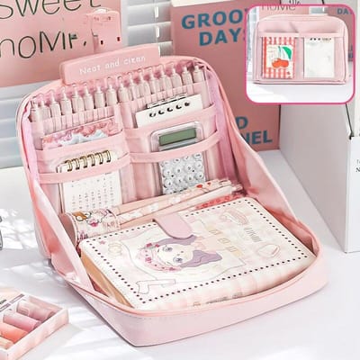 Étui à crayons premium 1 pièce haute qualité 12 compartiments grande capacité belle apparence multifonctionnel classification rangement sac de rangement papeterie rose