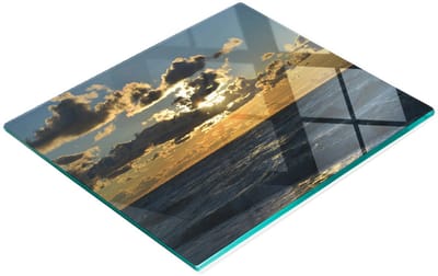 Decoratieve glazen snijplank met zonsondergang boven de zee, 60x52 cm