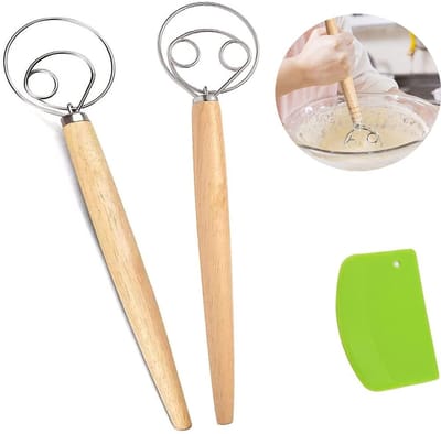 Allecto - Brooddeegmixer - Deense Deegmixer met Bloemschraper - Houten handvat - Geschikt voor Keukenbakken - Vaatwasserbestendig - Ideaal voor Bak...