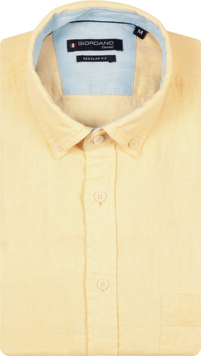 Giordano – Ivy – Heren Overhemd – Button Down – Gwassen Linnen Overhemd - Geel – 617009-20