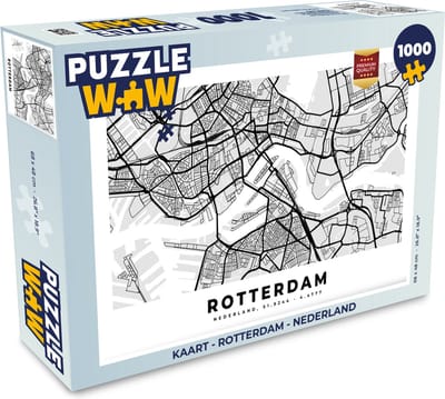Puzzel Kaart - Rotterdam - Nederland - Legpuzzel - Puzzel 1000 stukjes volwassenen