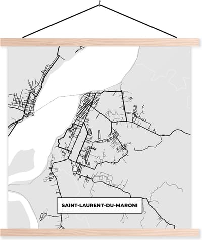 Posterhanger incl. Poster 40x40 cm - Schoolplaat - Frankrijk – Plattegrond – Kaart – Saint-Laurent-du-Maroni – Stadskaart - Textielposter - Blanke latten - Stadskaart