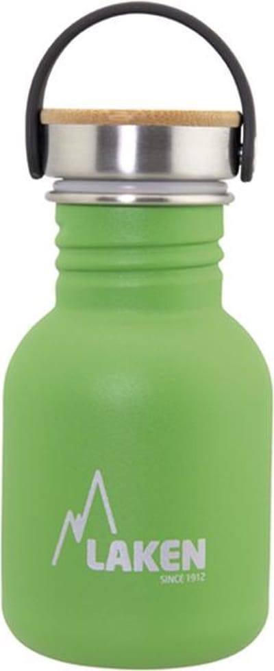 RVS fles0,35L Basic Steel Bottle Groen - Bamboo Cap - Laken - roestvrij staal - waterfles - drinkfles