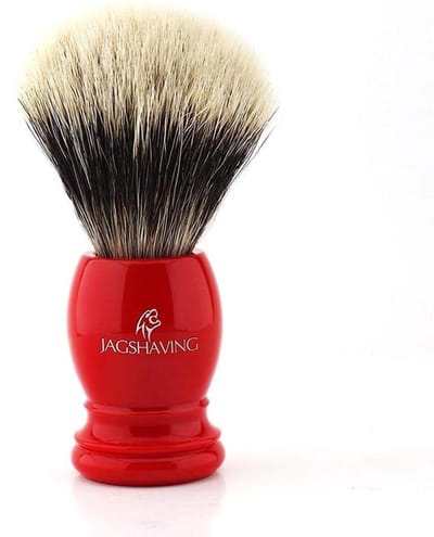 Rode scheerkwast met zilveren punt, handgemaakt in Groot-Brittannië door JAG SHAVING (scheerkwast)