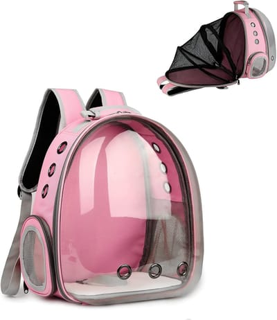 Huisdierrugzak - Draagbare Dierentas - Reizen met Huisdier - Uitbreidbaar Transparant - 43x32x28 cm - Roze
