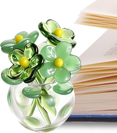 Mini Glazen Bloemen - Kunstboeket Vaas - Tafeldecoratie Huis - Handgemaakt Glaswerk - 6x5x6 cm - Groen