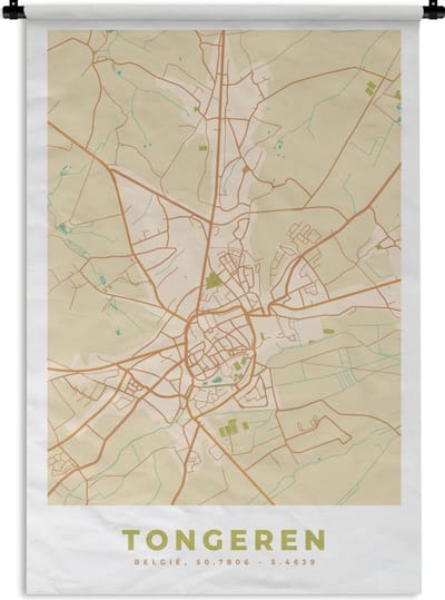 Wandkleed - Wanddoek - Kaart - Vintage - Tongeren - Stadskaart - Plattegrond - 120x180 cm - Wandtapijt