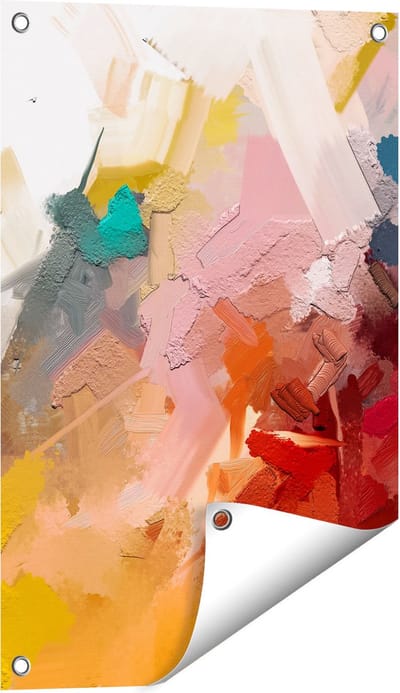Gards Tuinposter Abstracte Kunst - Kleurrijke Olieverf - 40x60 cm - Tuindoek - Tuindecoratie - Wanddecoratie buiten - Tuinschilderij