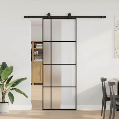 vidaXL - Schuifdeur - met - beslagset - 76x205 - cm - ESG - glas - zwart