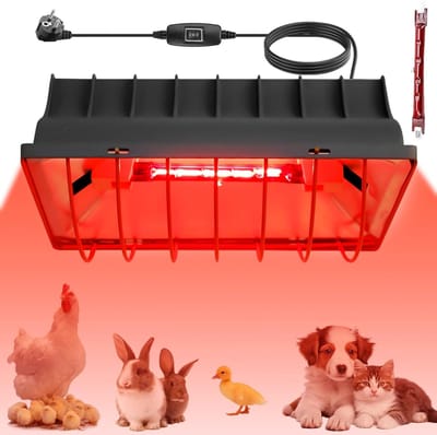 Verwarmingslamp van 1.8 m voor dieren met schakelaar, infraroodlamp voor kippen, biggen en puppy's (175 Watt)