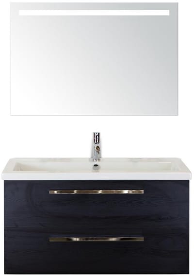 Seville Badmeubelset 100 cm - Black Oak - Wastafel Djazz 1 Kraangat met Sence Spiegel