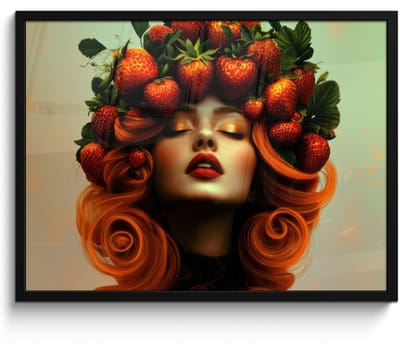 Poster in lijst - Fotolijst 70x50 cm - Posters - Vrouw - Aardbeien - Kroon - Posterlijst zwart - Decoratie - Wanddecoratie woonkamer - Muurdecoratie slaapkamer