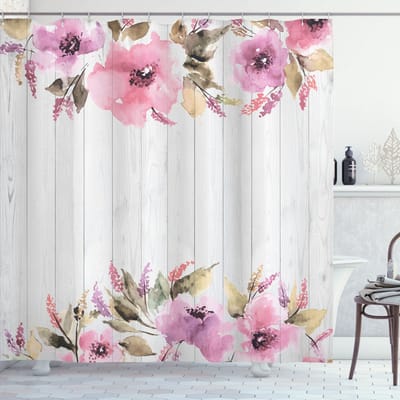 New Bed, Boerderijstijl Geranium Bloemblaadjes Print Douchegordijn Badkamer Decor Set met Haakjes 180 cm B 200 cm L