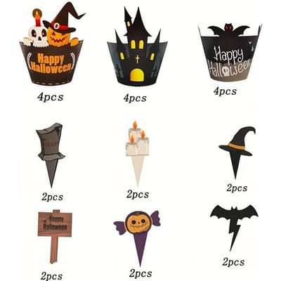 1 set, cupcakes d'Halloween, chauves-souris, citrouilles, décorations de fête A