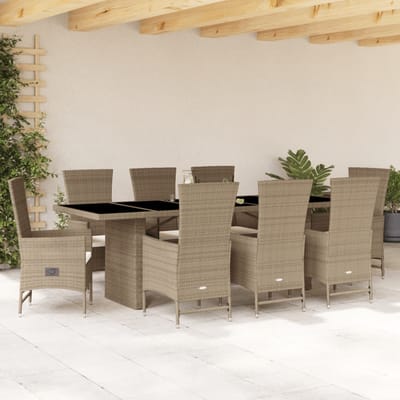 vidaXL - 9-delige - Tuinset - met - kussens - poly - rattan - beige